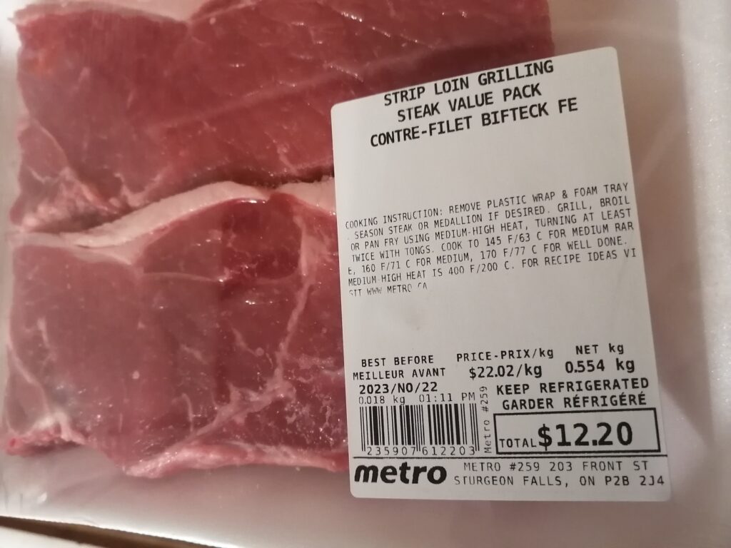strip loin steak groceries with price tag