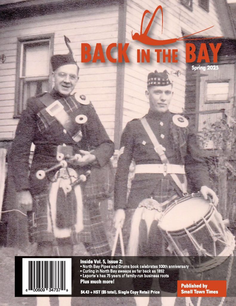 cover of spring 2025 back in the bay magazine north bay pipes and drums